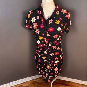 No Boundaries Floral Collared Mini Dress‎ • Ruched Button Front • Y2K